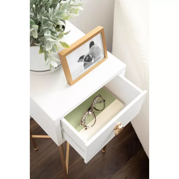 Kate and Laurel Decklyn Modern Glam Metal and Wooden Tea Table with Useful Storage Drawer 12x12x30 WhiteGoldWhiteGold