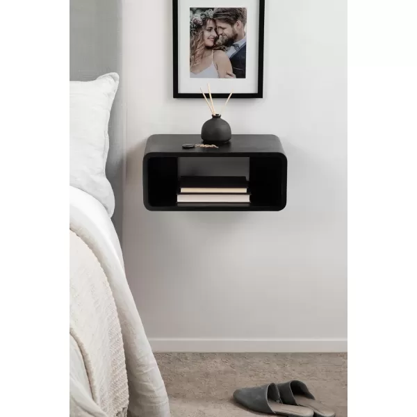 Kate and Laurel Deguara Solid Wood Floating Nightstand for Use as Bedside Living Room End Table 18x10x8 Walnut BrownBlack