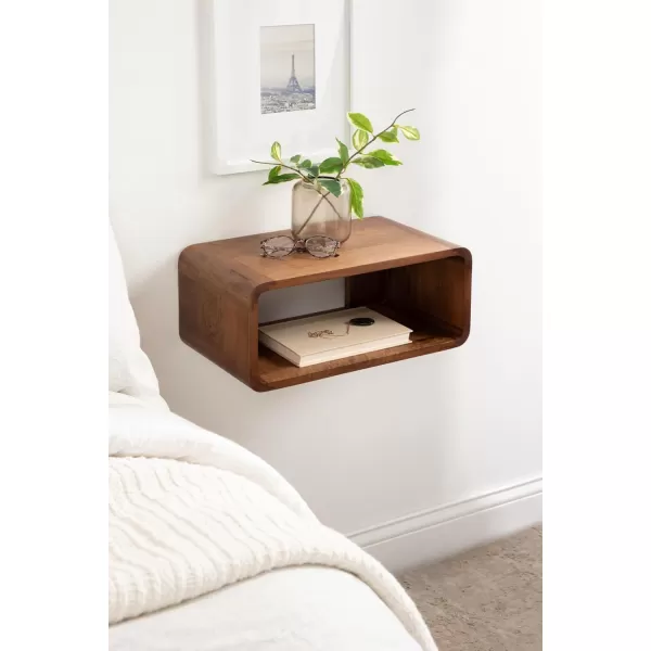 Kate and Laurel Deguara Solid Wood Floating Nightstand for Use as Bedside Living Room End Table 18x10x8 Walnut BrownWalnut Brown