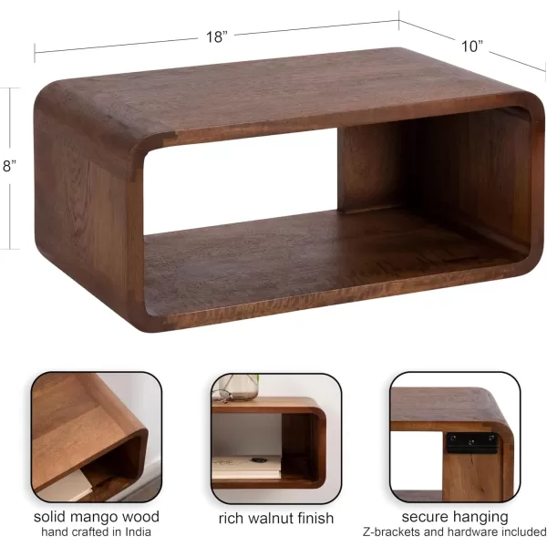 Kate and Laurel Deguara Solid Wood Floating Nightstand for Use as Bedside Living Room End Table 18x10x8 Walnut BrownWalnut Brown