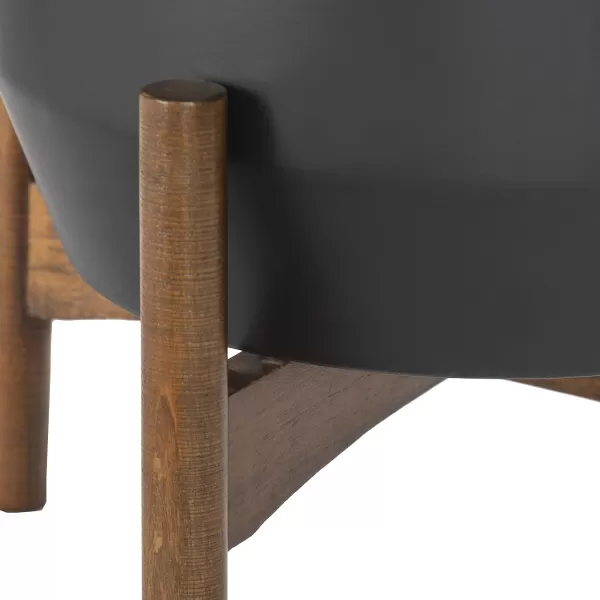 Kate and Laurel Dolbry MidCentury Modern Metal Planters Set of 2 Black with Walnut Brown Base Modern Freestanding Pots for Indoor Plants