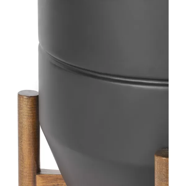 Kate and Laurel Dolbry MidCentury Modern Metal Planters Set of 2 Black with Walnut Brown Base Modern Freestanding Pots for Indoor Plants