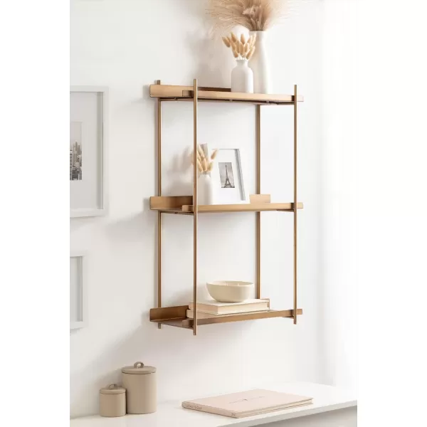 Kate and Laurel Dominic Modern Metal Bathroom Shelf 20 x 7 x 30 Dark Gold Sleek Glam 3Tier Floating Shelves for Wall Decor Display and Over Toilet StorageGold