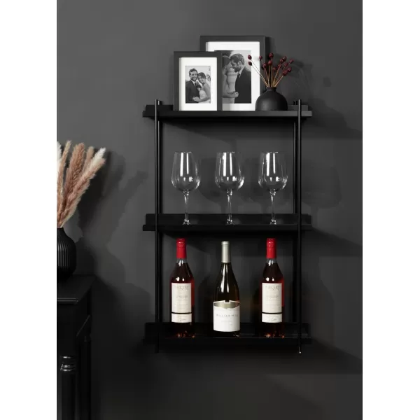 Kate and Laurel Dominic Modern Metal Bathroom Shelf 20 x 7 x 30 Dark Gold Sleek Glam 3Tier Floating Shelves for Wall Decor Display and Over Toilet StorageBlack