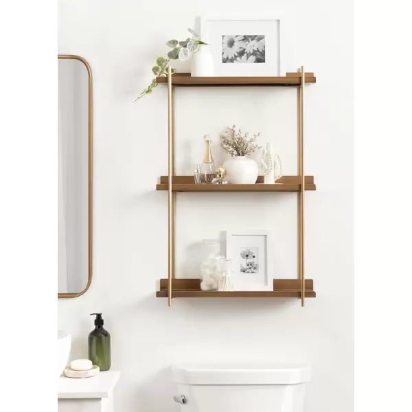 Kate and Laurel Dominic Modern Metal Bathroom Shelf 20 x 7 x 30 Dark Gold Sleek Glam 3Tier Floating Shelves for Wall Decor Display and Over Toilet StorageGold