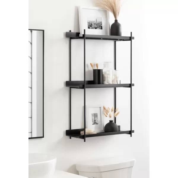 Kate and Laurel Dominic Modern Metal Bathroom Shelf 20 x 7 x 30 Dark Gold Sleek Glam 3Tier Floating Shelves for Wall Decor Display and Over Toilet StorageBlack
