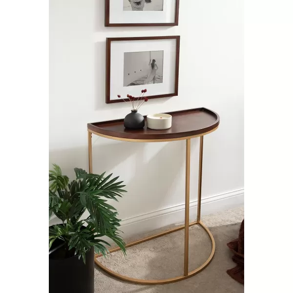 Kate and Laurel Dorrah MidCentury HalfCircle Console Table for Entryway Storage and Decor 28x14x30 Navy BlueWalnut BrownGold