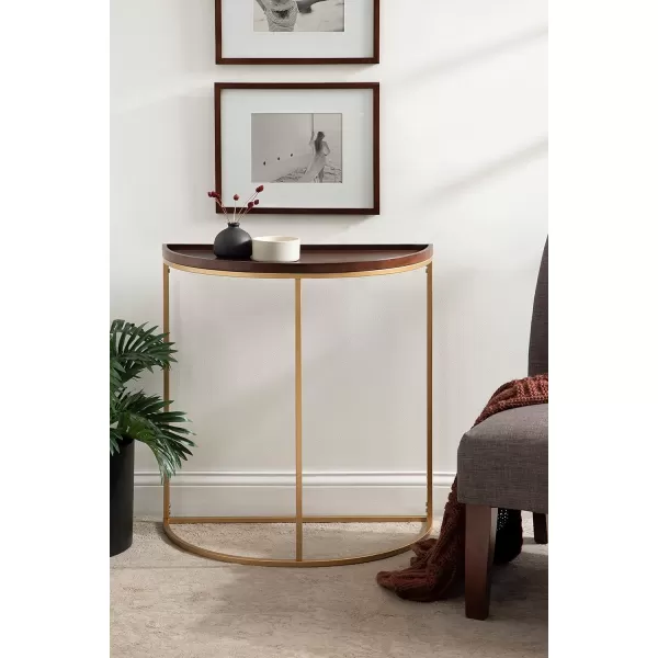 Kate and Laurel Dorrah MidCentury HalfCircle Console Table for Entryway Storage and Decor 28x14x30 Navy BlueWalnut BrownGold