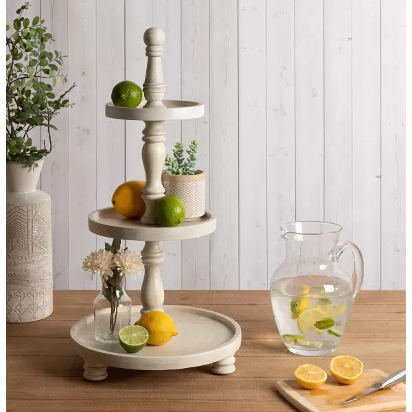 Kate and Laurel Downing Rustic 3Tier Tray 12 x 12 x 24 White Decorative Farmhouse Serving Tray for Storage and Display