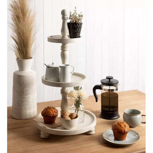 Kate and Laurel Downing Rustic 3Tier Tray 12 x 12 x 24 White Decorative Farmhouse Serving Tray for Storage and Display