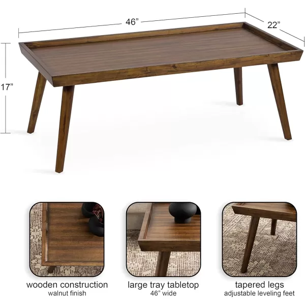 Kate and Laurel Eastmont Rectangle Wood Coffee Table 46 x 22 x 17 Walnut Brown Large MidCentury Wooden Living Room Table with Stylish Tapered Legs and Adjustable Feet
