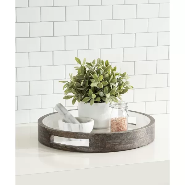 Kate and Laurel Ehrens Boho Wood Tray 15 Inch Diameter Natural and White Round Accent Tray for Transitional DecorGrayWhite