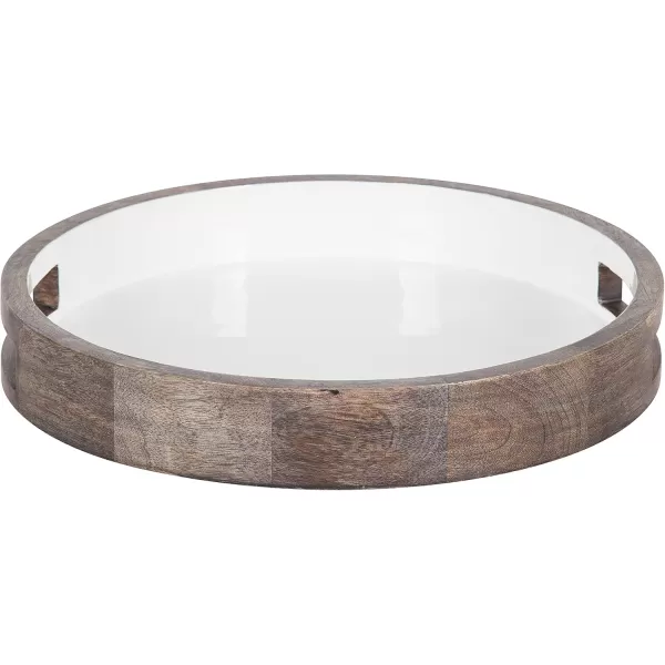 Kate and Laurel Ehrens Boho Wood Tray 15 Inch Diameter Natural and White Round Accent Tray for Transitional DecorGrayWhite