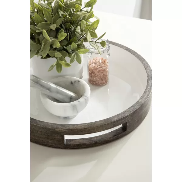 Kate and Laurel Ehrens Boho Wood Tray 15 Inch Diameter Natural and White Round Accent Tray for Transitional DecorGrayWhite