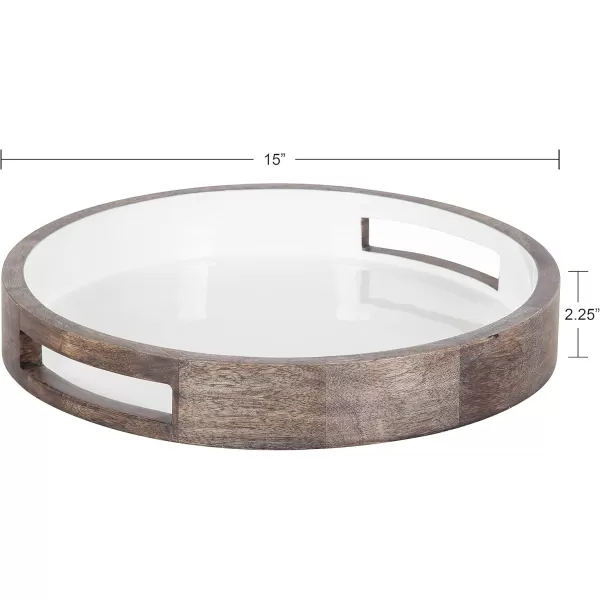 Kate and Laurel Ehrens Boho Wood Tray 15 Inch Diameter Natural and White Round Accent Tray for Transitional DecorGrayWhite