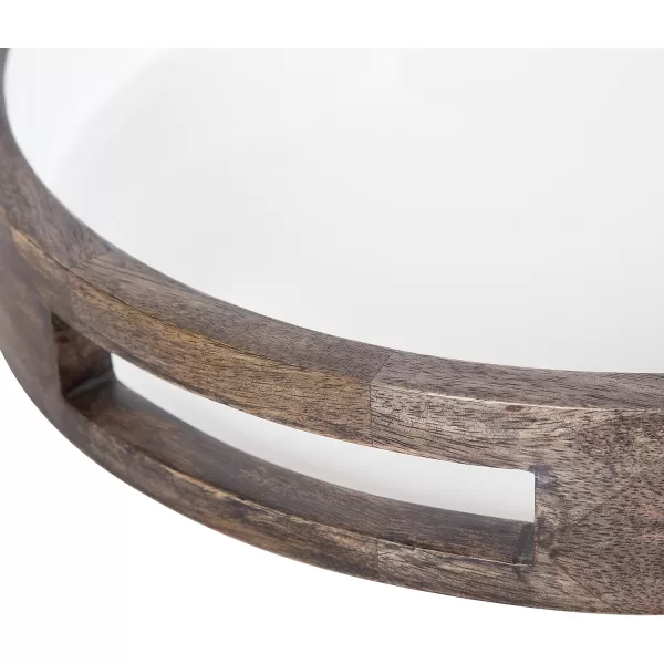 Kate and Laurel Ehrens Boho Wood Tray 15 Inch Diameter Natural and White Round Accent Tray for Transitional DecorGrayWhite
