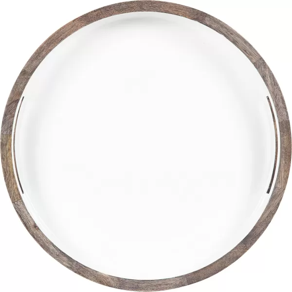 Kate and Laurel Ehrens Boho Wood Tray 15 Inch Diameter Natural and White Round Accent Tray for Transitional DecorGrayWhite