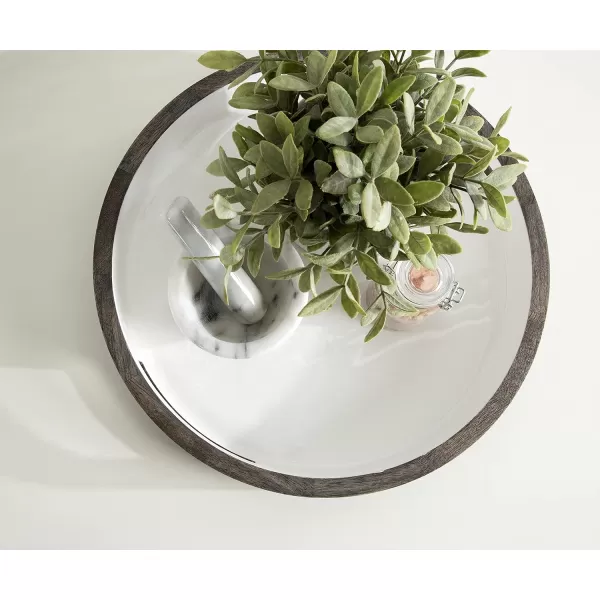 Kate and Laurel Ehrens Boho Wood Tray 15 Inch Diameter Natural and White Round Accent Tray for Transitional DecorGrayWhite