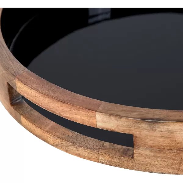 Kate and Laurel Ehrens Boho Wood Tray 15 Inch Diameter Natural and White Round Accent Tray for Transitional DecorNaturalBlack