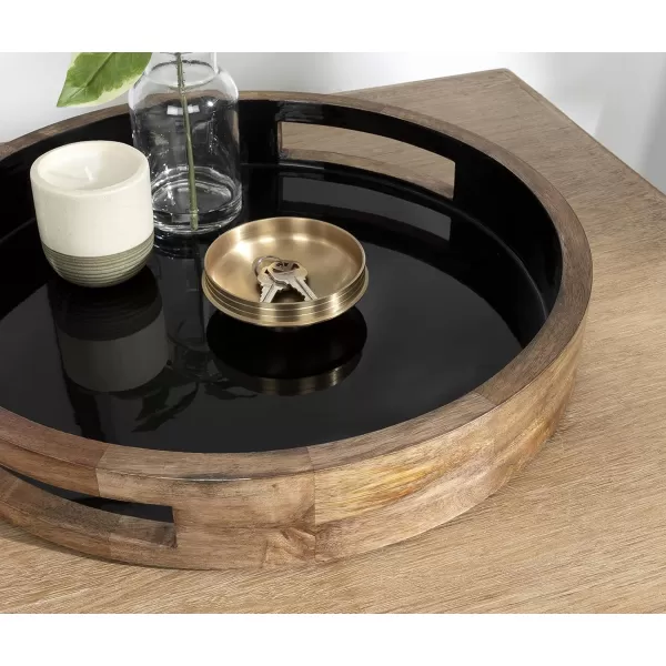 Kate and Laurel Ehrens Boho Wood Tray 15 Inch Diameter Natural and White Round Accent Tray for Transitional DecorNaturalBlack