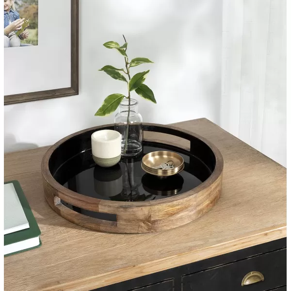 Kate and Laurel Ehrens Boho Wood Tray 15 Inch Diameter Natural and White Round Accent Tray for Transitional DecorNaturalBlack