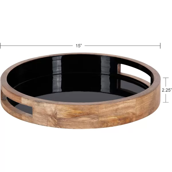 Kate and Laurel Ehrens Boho Wood Tray 15 Inch Diameter Natural and White Round Accent Tray for Transitional DecorNaturalBlack