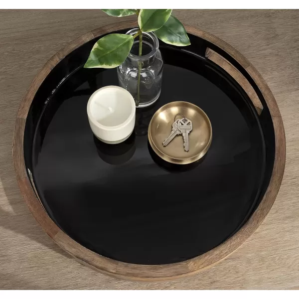 Kate and Laurel Ehrens Boho Wood Tray 15 Inch Diameter Natural and White Round Accent Tray for Transitional DecorNaturalBlack