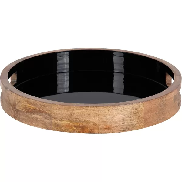 Kate and Laurel Ehrens Boho Wood Tray 15 Inch Diameter Natural and White Round Accent Tray for Transitional DecorNaturalBlack