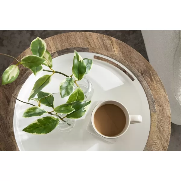 Kate and Laurel Ehrens Boho Wood Tray 15 Inch Diameter Natural and White Round Accent Tray for Transitional DecorNaturalWhite