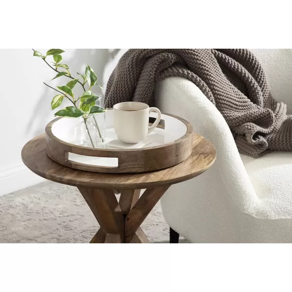 Kate and Laurel Ehrens Boho Wood Tray 15 Inch Diameter Natural and White Round Accent Tray for Transitional DecorNaturalWhite