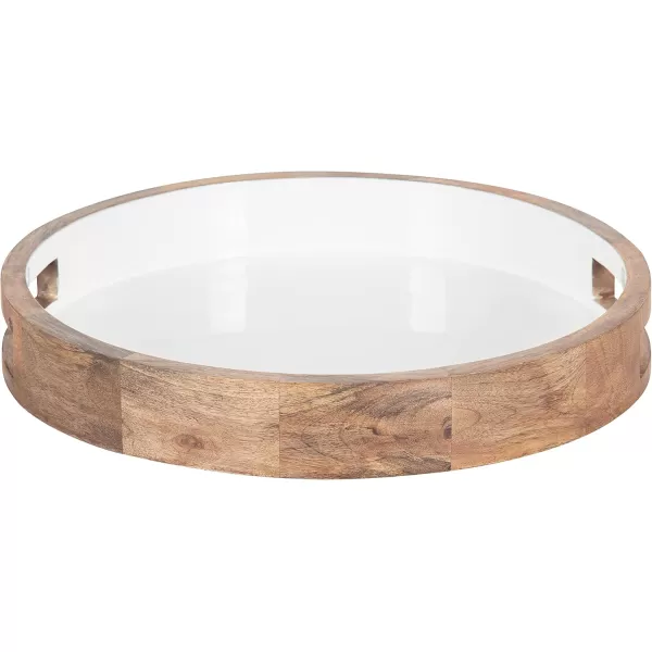 Kate and Laurel Ehrens Boho Wood Tray 15 Inch Diameter Natural and White Round Accent Tray for Transitional DecorNaturalWhite