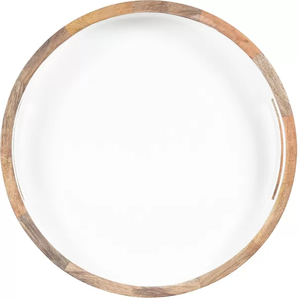 Kate and Laurel Ehrens Boho Wood Tray 15 Inch Diameter Natural and White Round Accent Tray for Transitional DecorNaturalWhite