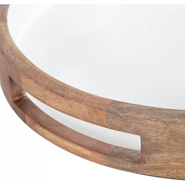 Kate and Laurel Ehrens Boho Wood Tray 15 Inch Diameter Natural and White Round Accent Tray for Transitional DecorNaturalWhite
