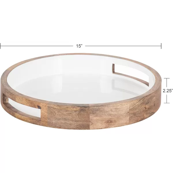Kate and Laurel Ehrens Boho Wood Tray 15 Inch Diameter Natural and White Round Accent Tray for Transitional DecorNaturalWhite