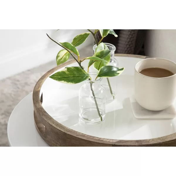 Kate and Laurel Ehrens Boho Wood Tray 15 Inch Diameter Natural and White Round Accent Tray for Transitional DecorNaturalWhite