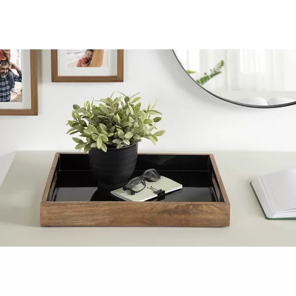 Kate and Laurel Ehrens Modern Wood Tray 13 x 17 Natural and White Sophisticated Accent Tray for Transitional DecorNaturalBlack