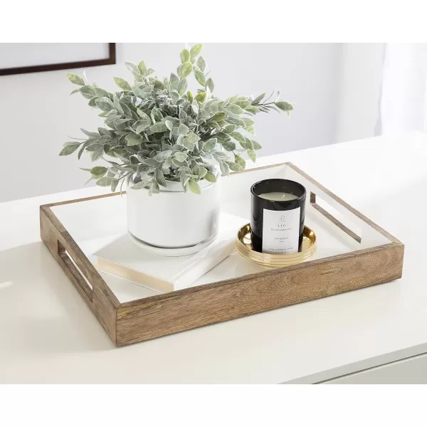 Kate and Laurel Ehrens Modern Wood Tray 13 x 17 Natural and White Sophisticated Accent Tray for Transitional DecorNaturalWhite