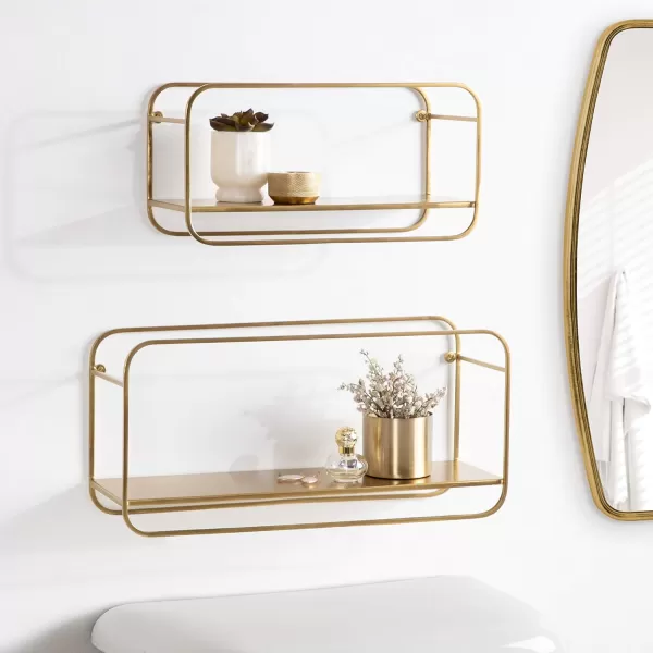 Kate and Laurel Emerline Midcentury Shelf Set Set of 2 Gold Decorative Modern Shelves for Storage and Display
