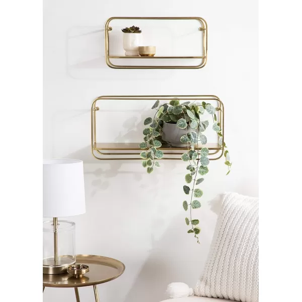 Kate and Laurel Emerline Midcentury Shelf Set Set of 2 Gold Decorative Modern Shelves for Storage and Display