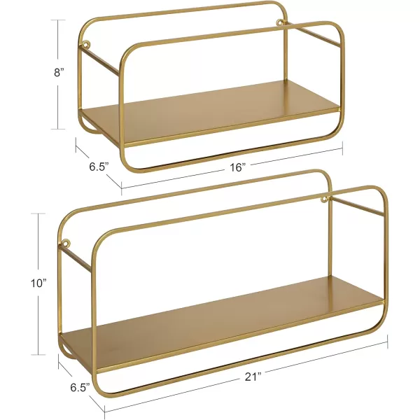 Kate and Laurel Emerline Midcentury Shelf Set Set of 2 Gold Decorative Modern Shelves for Storage and Display