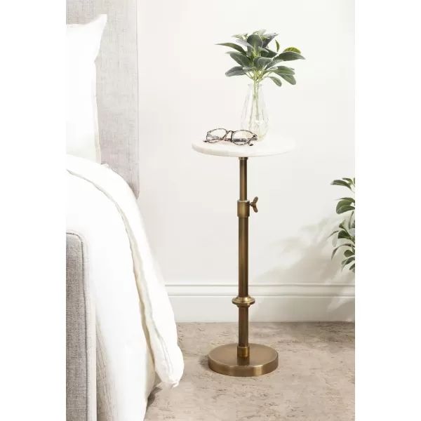 Kate and Laurel Engles Traditional AdjustableHeight Pedestal Drink Table 10 x 10 x 30 Black Marble and Antique Brass Vintage Round Indoor Metal Plant Stand with Authentic Marble TabletopWhite Marble and Antique Brass