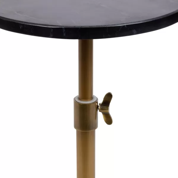 Kate and Laurel Engles Traditional AdjustableHeight Pedestal Drink Table 10 x 10 x 30 Black Marble and Antique Brass Vintage Round Indoor Metal Plant Stand with Authentic Marble TabletopBlack Marble and Antique Brass