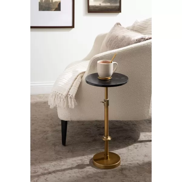Kate and Laurel Engles Traditional AdjustableHeight Pedestal Drink Table 10 x 10 x 30 Black Marble and Antique Brass Vintage Round Indoor Metal Plant Stand with Authentic Marble TabletopBlack Marble and Antique Brass