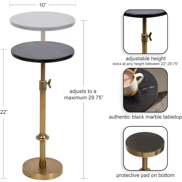 Kate and Laurel Engles Traditional AdjustableHeight Pedestal Drink Table 10 x 10 x 30 Black Marble and Antique Brass Vintage Round Indoor Metal Plant Stand with Authentic Marble TabletopBlack Marble and Antique Brass