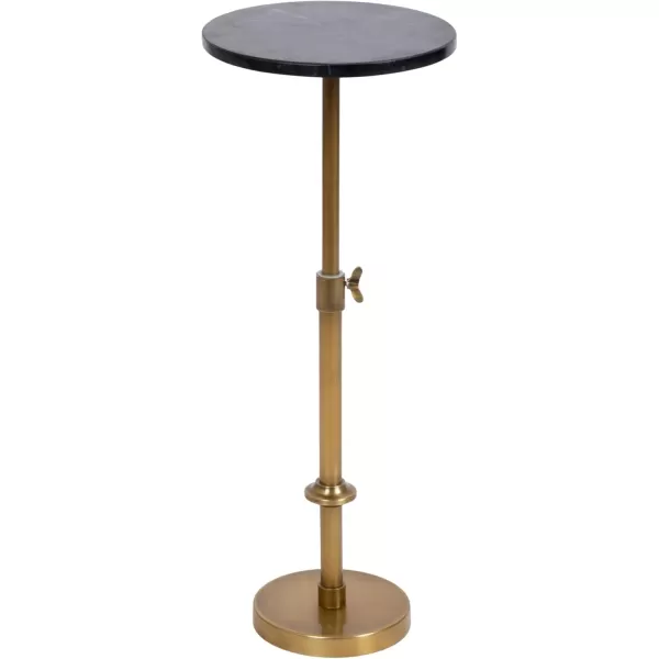 Kate and Laurel Engles Traditional AdjustableHeight Pedestal Drink Table 10 x 10 x 30 Black Marble and Antique Brass Vintage Round Indoor Metal Plant Stand with Authentic Marble TabletopBlack Marble and Antique Brass