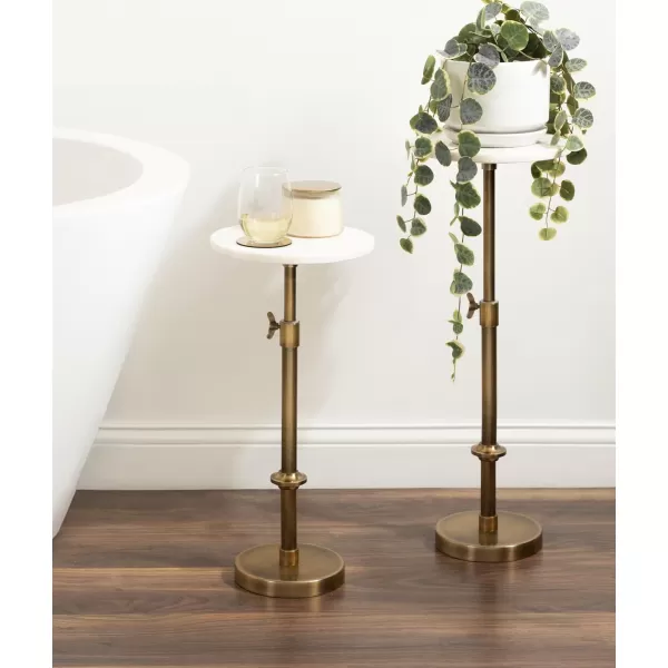 Kate and Laurel Engles Traditional AdjustableHeight Pedestal Drink Table 10 x 10 x 30 Black Marble and Antique Brass Vintage Round Indoor Metal Plant Stand with Authentic Marble TabletopWhite Marble and Antique Brass