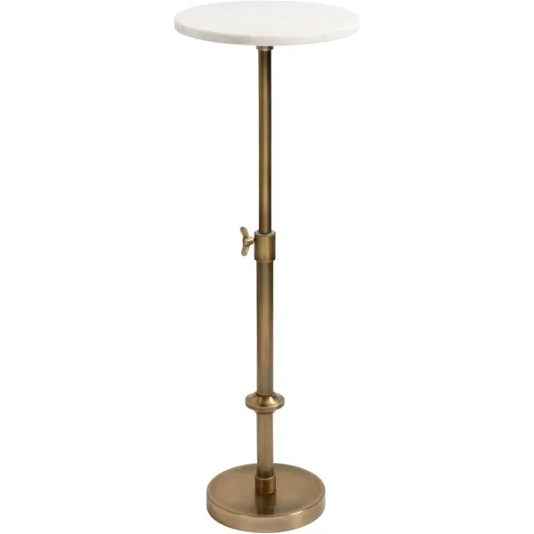 Kate and Laurel Engles Traditional AdjustableHeight Pedestal Drink Table 10 x 10 x 30 Black Marble and Antique Brass Vintage Round Indoor Metal Plant Stand with Authentic Marble TabletopWhite Marble and Antique Brass