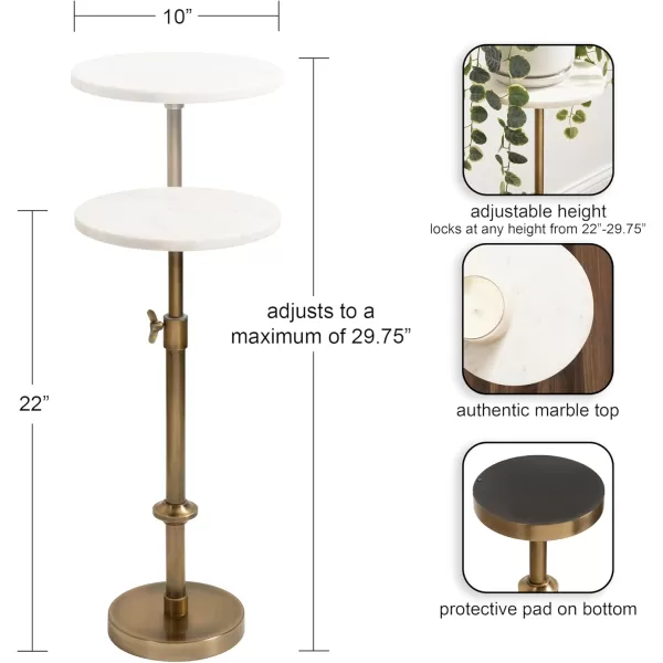 Kate and Laurel Engles Traditional AdjustableHeight Pedestal Drink Table 10 x 10 x 30 Black Marble and Antique Brass Vintage Round Indoor Metal Plant Stand with Authentic Marble TabletopWhite Marble and Antique Brass