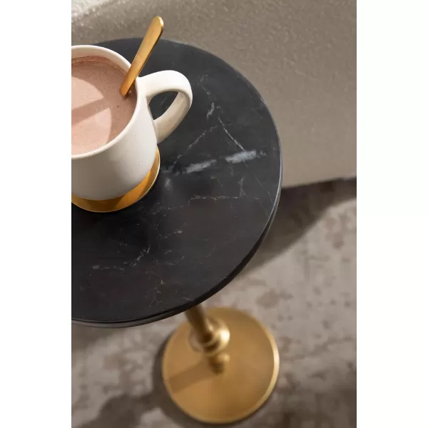 Kate and Laurel Engles Traditional AdjustableHeight Pedestal Drink Table 10 x 10 x 30 Black Marble and Antique Brass Vintage Round Indoor Metal Plant Stand with Authentic Marble TabletopBlack Marble and Antique Brass