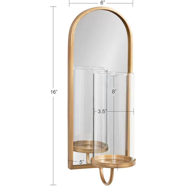 Kate and Laurel Ezerin Arched Mirror Wall Sconce 6 x 5 x 16 Gold Modern Decorative Wall Sconce Candle HolderGold